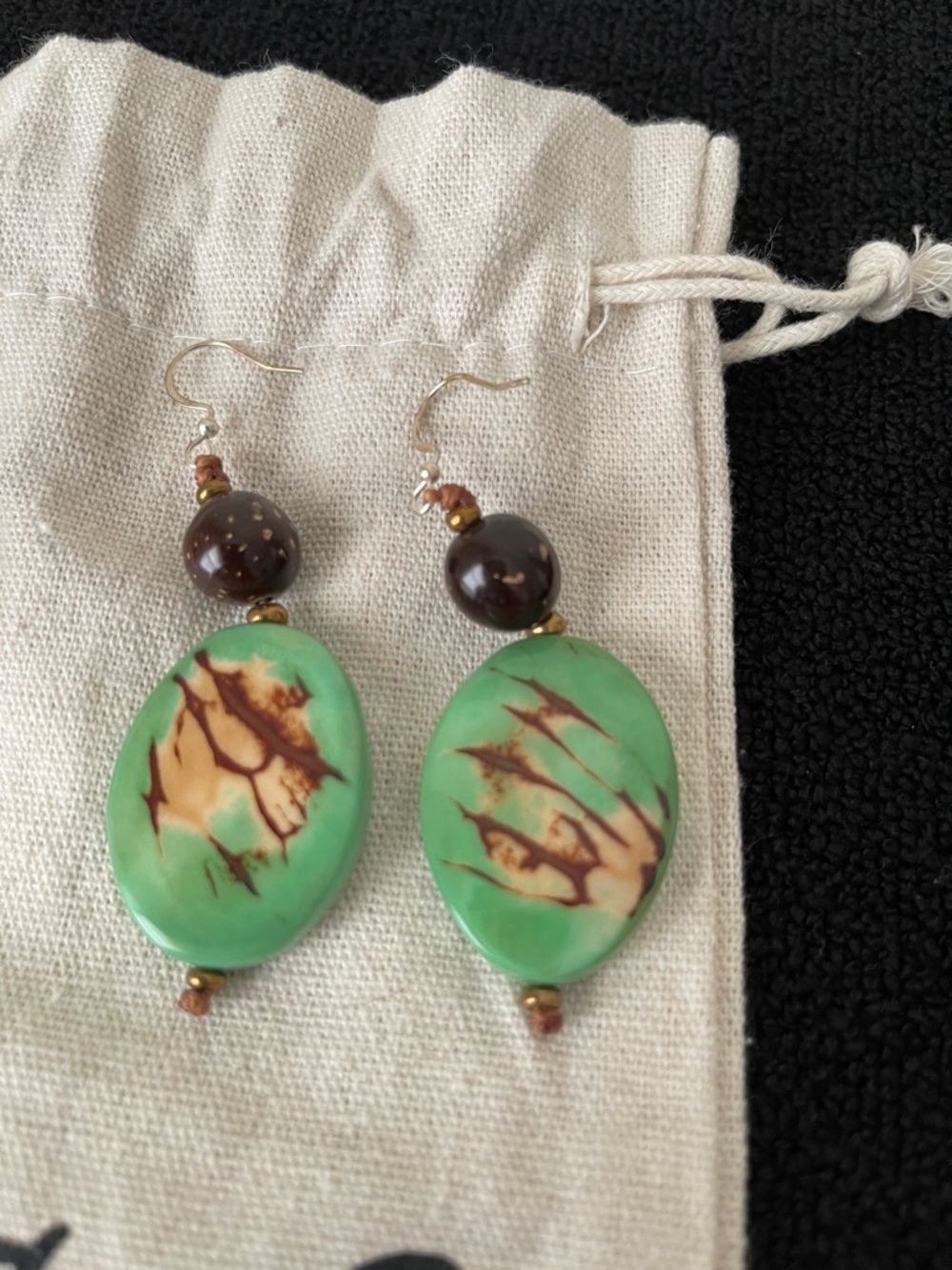 Handcrafted Pink Tagua Drop Earrings - Picture 5 of 6